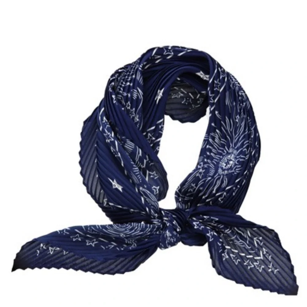 Pleated scarf with star design. Navy and white. NWOT. 100% polyester